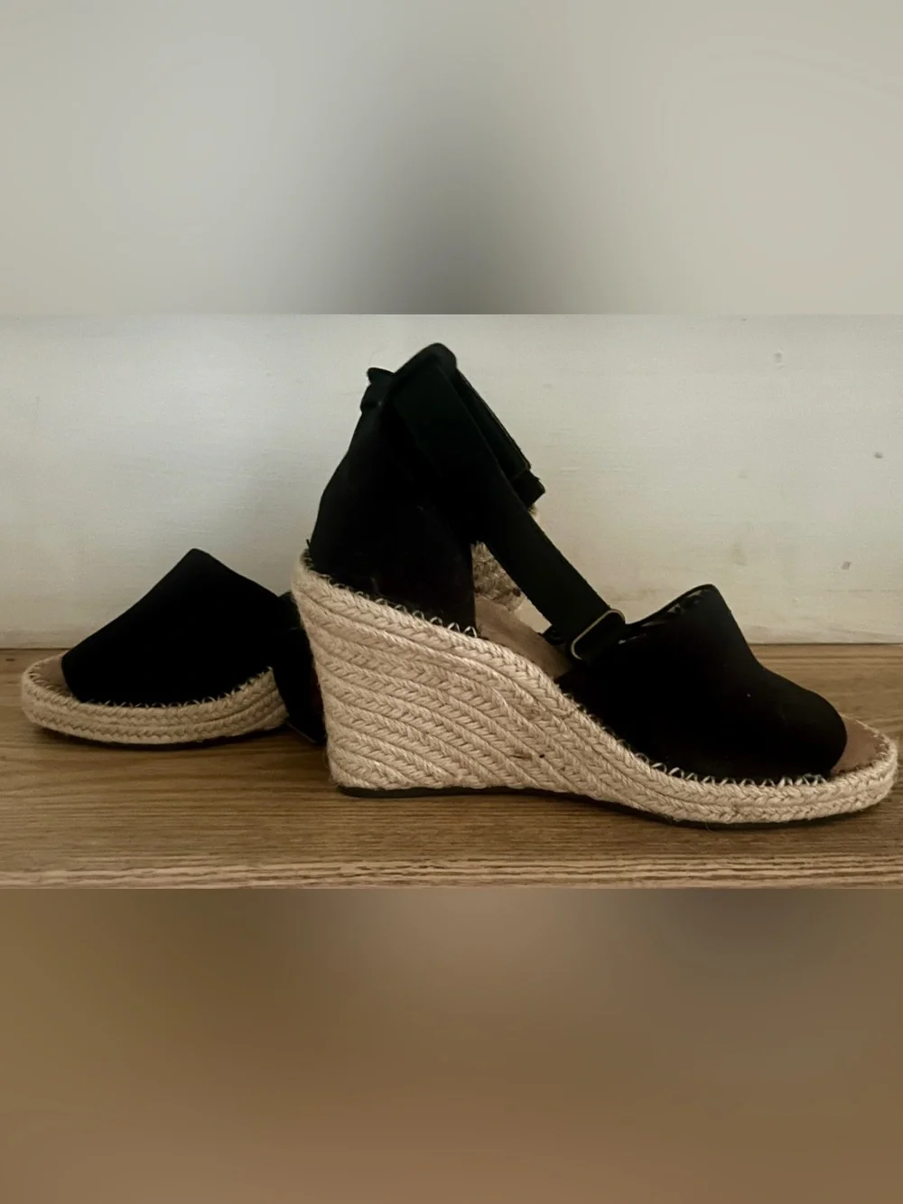 Toms brand black Espadrille Wedge Sandals with Ankle Strap